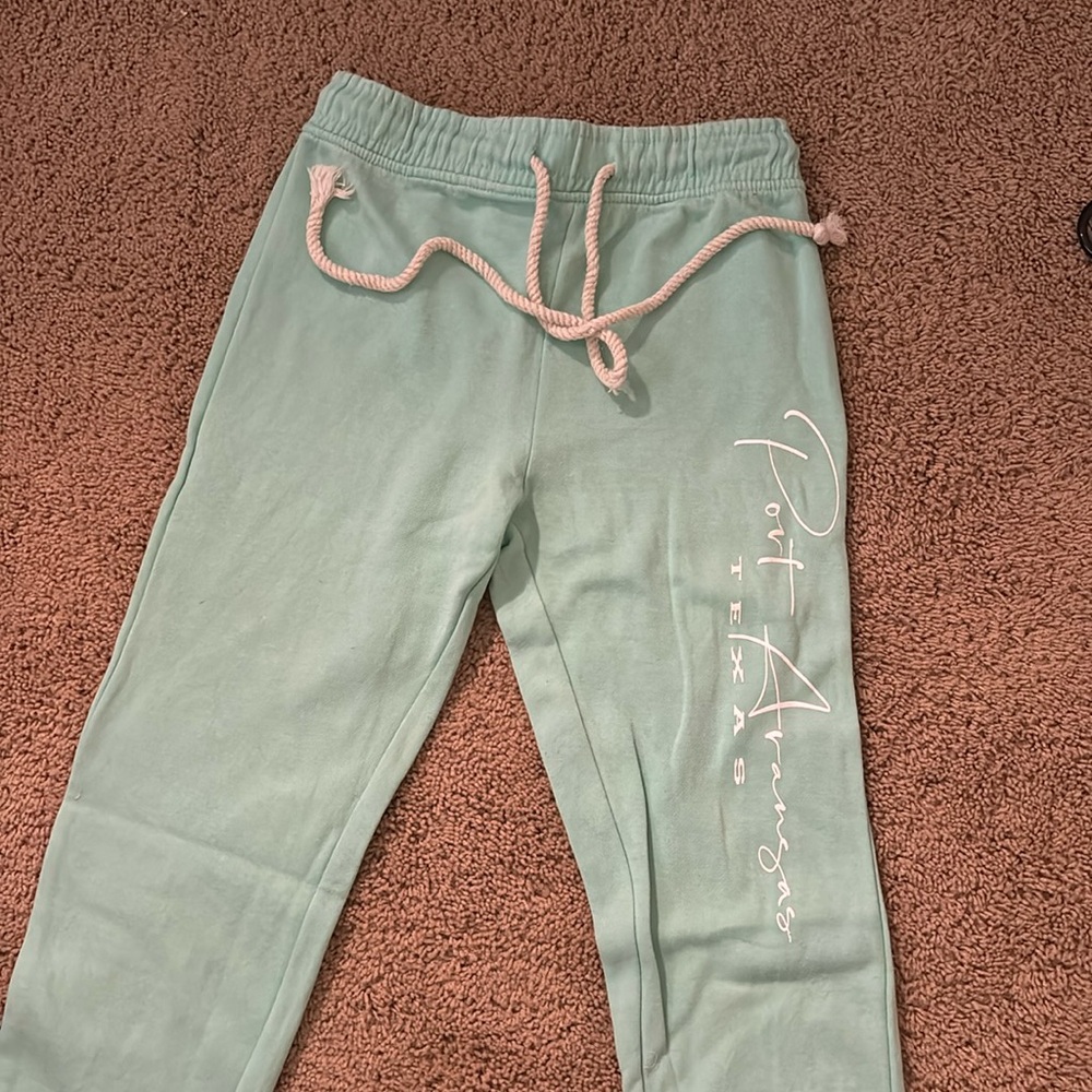Light blueish green (Teal) colored Port Aransas Tx, sweat pants. Size: S